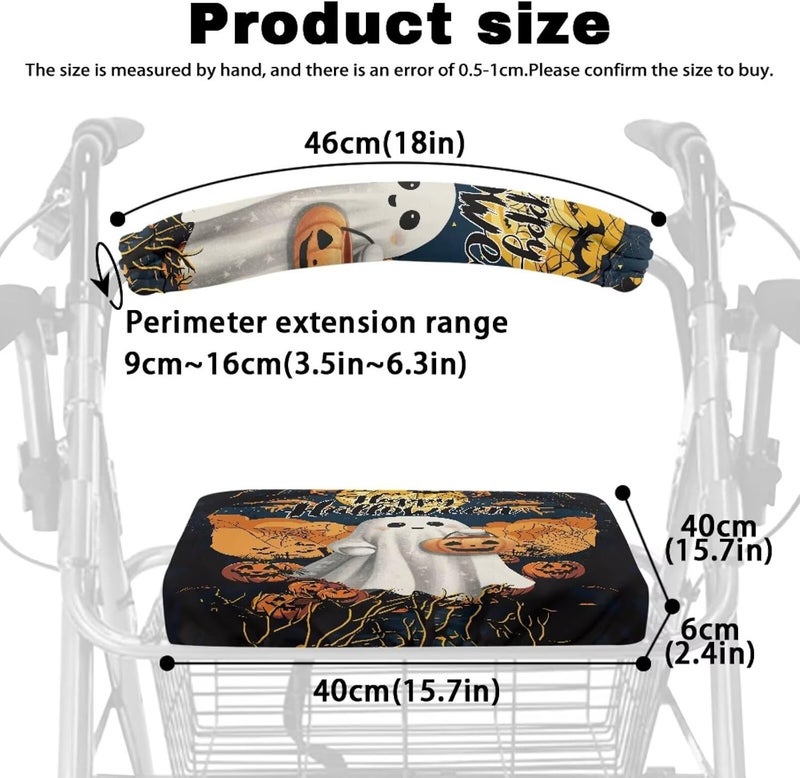 Rnyleeg Halloween Walker Seat Covers for Ladies Cute Ghost Universal Rollator Accessories for Rollator Walker Soft Walker Seat Cushion Washable and Removable - Image 5